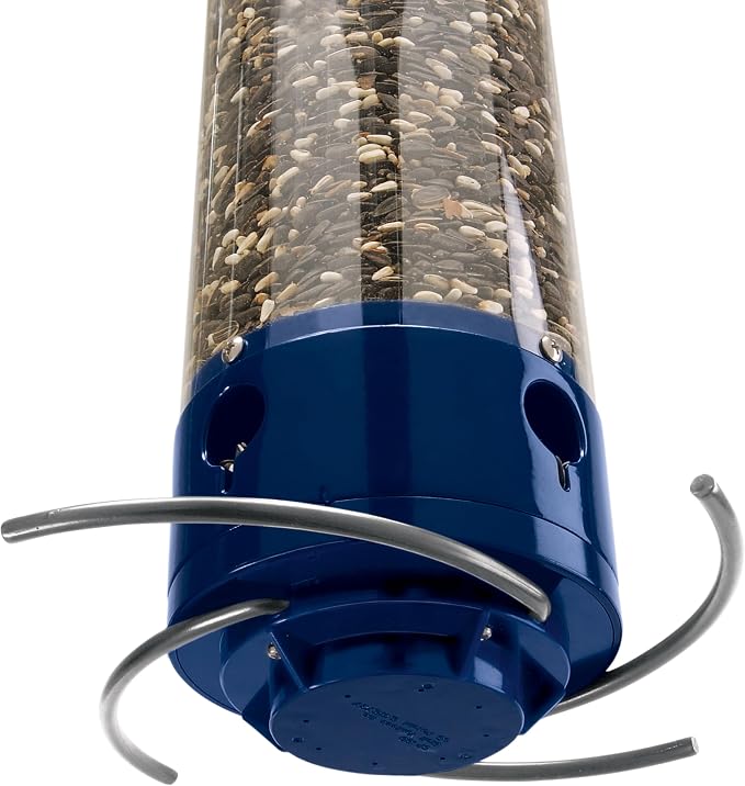 Droll Yankees Whipper Squirrel-Proof Bird Feeder for Outdoors | 5lb Seed Capacity, Weight-Activated Collapsible Perches, Heavy-Duty Metal Construction, Powder-Coated Tube Feeder, YCPW-180-M