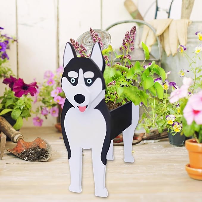 Siberian Husky Dog Planter Plant Pots,Cute Dog Flower Planter,Gifts for Pet Lovers,Unique Animal Plant Pots,Office,Indoor Outdoor Garden Decor(9.45 * 5.67 * 13.39in)