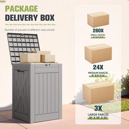 Greesum 48 Gallon Outdoor Package Delivery Box with Lock, Waterproof Secure Parcel Drop Box for Porch, Double-Wall Resin Storage, Gray