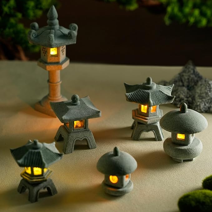Japanese Pagoda LED Lamp Statue Figurine, LED Lantern Pagoda Statue Figurines for Home Table Decor - Style C