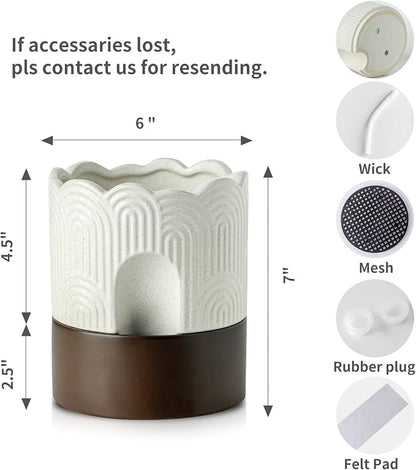 Nihow Ceramic Self Watering Pots for Indoor Plants, 6 Inch,Beige | Visible Water Level Fill Port,Planter with Cotton Wick,Water Storage Plus, Cylinder Round Flower Pot, Succulent/Herbs/Violets