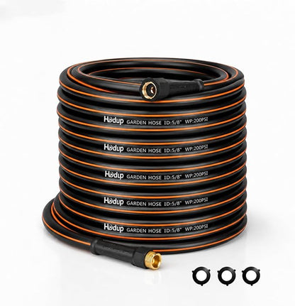 100 FT Heavy Duty Garden Hose 5/8 Inch - Non-Expandable Hybrid Rubber Water Hose, Flexible All-Weather Leakproof Yard Hose with Solid Fittings for Lawn, Car Washing & Patio Cleaning (Black/Orange)