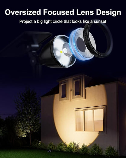 2 Pack Outdoor Solar Powered Spot Lights Waterproof Bright LED Spotlights Outside Uplighting for Yard Flag, Tree, Lawn, Garden, Backyard, House, Driveway, Super Focused Lens Spotlights, Warm White
