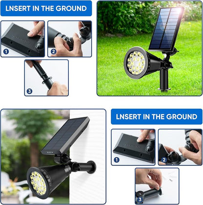 KEV 800 Lumens Solar Spot Lights Outdoor,18 LEDs Solar Flood Lights with 2 Modes &Adjustable &IPX65 Waterproof,Solar Spotlight for Driveway/Backyard/Patio Landscape/Tree/Garage(Warm White,2 Pack)