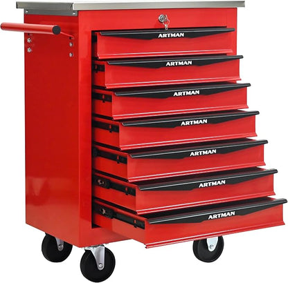 KEIKI 7 Drawers Tool Cart on Wheels,Multifunctional Rolling Tool Chest Tool Storage,Drawers Rolling Tool Trolley Organizer Tool Case for Garage, Warehouse, Workshop, Repair Shop (Red)