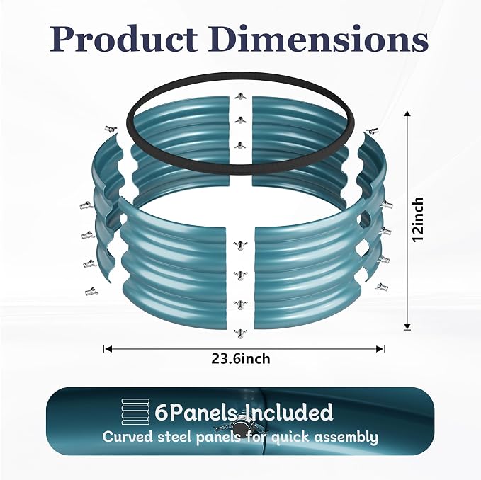 2 x 2 x 1 ft Round Raised Garden Bed, Blue 2 Pack 0.6 mm Thick Galvanized Steel Planter Box with Double Layer Paint and Safety Edge Trim for Vegetables Flowers Herbs Outdoor Garden