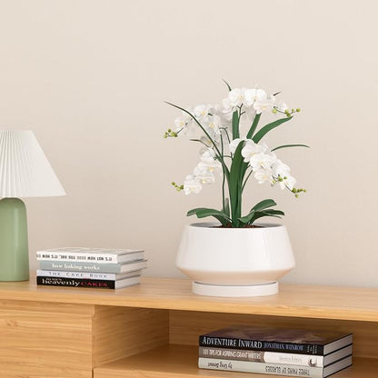 8.3 Inch White Ceramic Planter with Drainage Hole and Saucer | Ideal for Indoor and Outdoor Plants, Modern Home Decor, Round, Gloss White