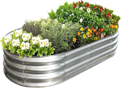 Galvanized Raised Garden Bed Kit, Planter Garden Boxes Outdoor, Oval Large Metal for Vegetables Fruits, Flowers Planter Boxes, Easy Assembly Garden Bed Kit (Silver, 4×2×1FT (1-Pack)