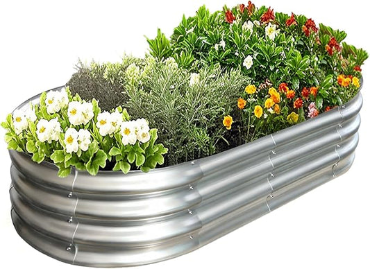 Galvanized Raised Garden Bed Kit, Planter Garden Boxes Outdoor, Oval Large Metal for Vegetables Fruits, Flowers Planter Boxes, Easy Assembly Garden Bed Kit (Silver, 4×2×1FT (1-Pack)