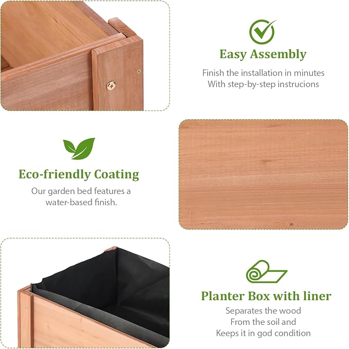 Raised Garden Bed with Legs, 40x20x31 in Planter Boxes Outdoor, Elevated Wooden Planter Box Standing Growing Bed for Gardening, Backyard, Patio and Balcony (Coffee, 40x20x31)