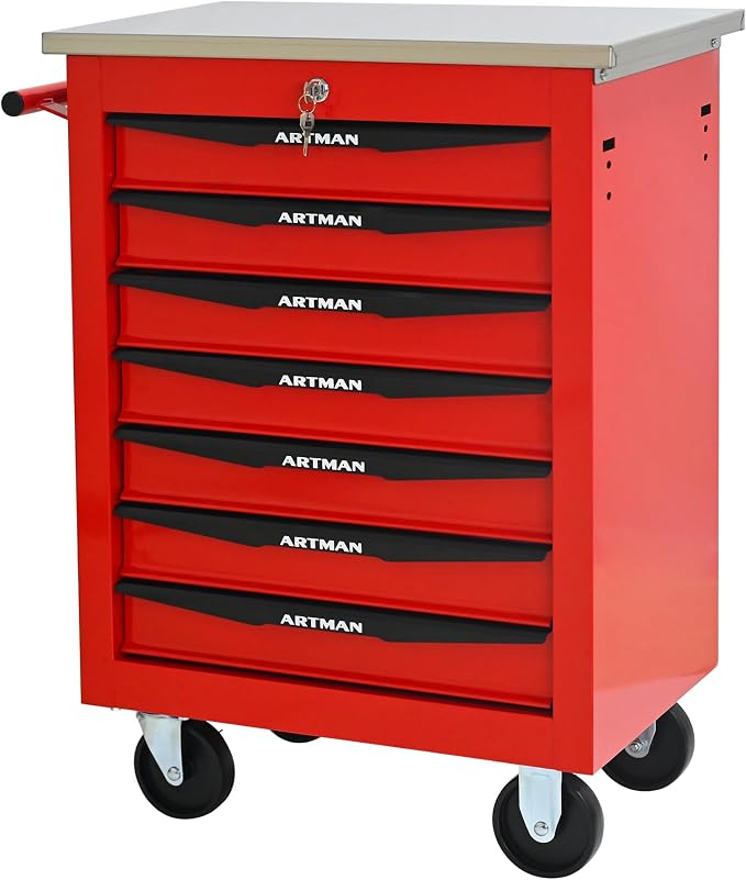 KEIKI 7 Drawers Tool Cart on Wheels,Multifunctional Rolling Tool Chest Tool Storage,Drawers Rolling Tool Trolley Organizer Tool Case for Garage, Warehouse, Workshop, Repair Shop (Red)