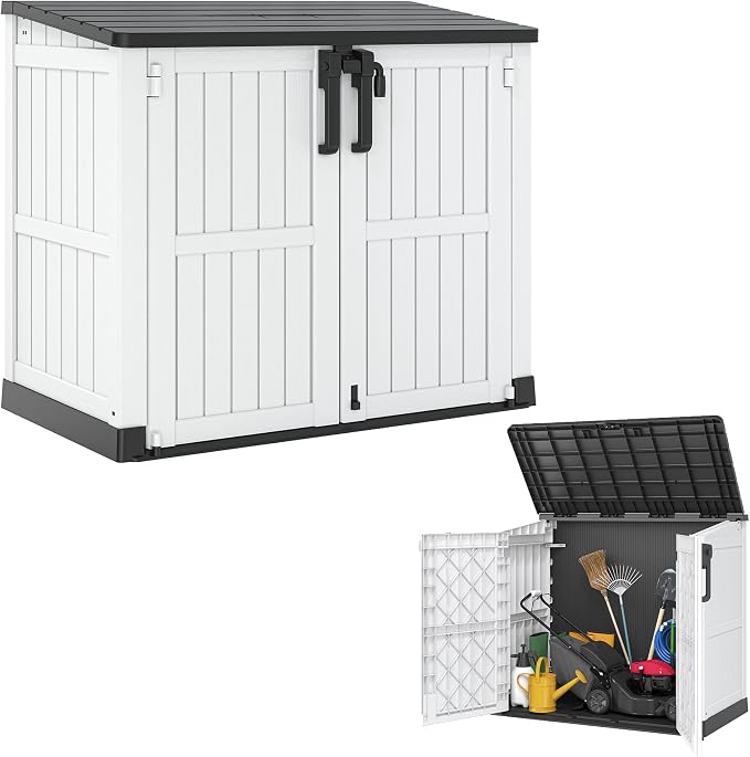 Horizontal Resin Storage Shed 36 Cu Ft with Lockable Doors,Waterproof Outdoor Storage Box, Portable Outdoor Storage Cabinet for Backyard