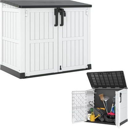 Horizontal Resin Storage Shed 36 Cu Ft with Lockable Doors,Waterproof Outdoor Storage Box, Portable Outdoor Storage Cabinet for Backyard