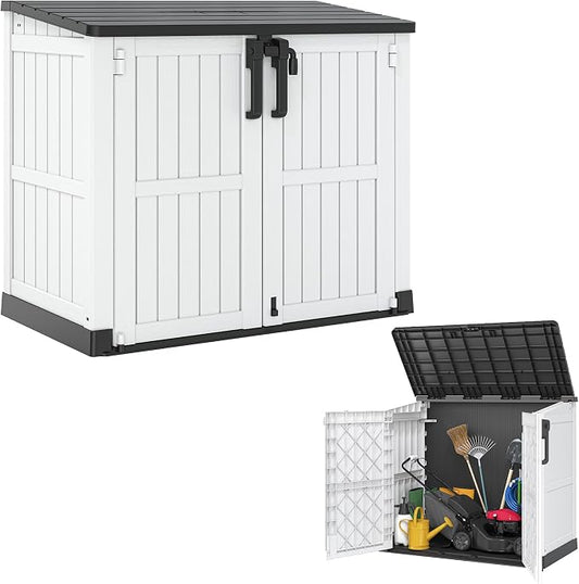 Horizontal Resin Storage Shed 36 Cu Ft with Lockable Doors,Waterproof Outdoor Storage Box, Portable Outdoor Storage Cabinet for Backyard
