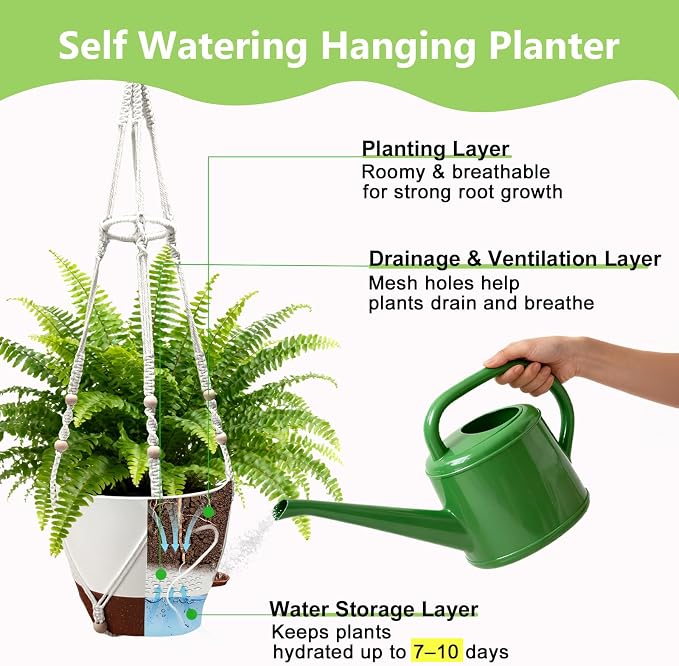 2 Pack Self Watering Hanging Planters with Grow Light for Indoor Plants | 10 Brightness, 3 Light Modes, 3/9/12H Timer, Built-In Reservoir, Drainage Holes, 10 in Pots