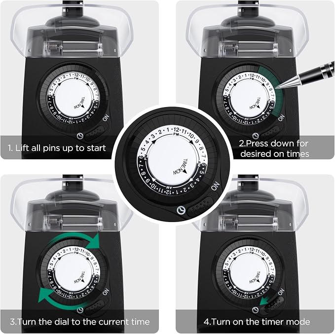 G-Homa 24 Hour Mechanical Outdoor Timer Outlet, Outdoor Timer for Lights, 3-Prong Outdoor Light Timer Waterproof for Home and Garden 15A 1/2HP Heavy Duty, CSA Listed [2 Packs]