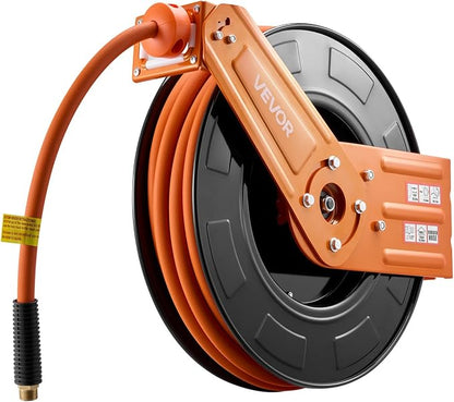 VEVOR Retractable Air Hose Reel, 1/2 Inch x 65 FT Rubber Air Hose Max 300PSI, Auto Rewind Air-Compressor Hoses Reel with 5 ft Lead in, Ceiling/Wall Mount for Garage Workshops