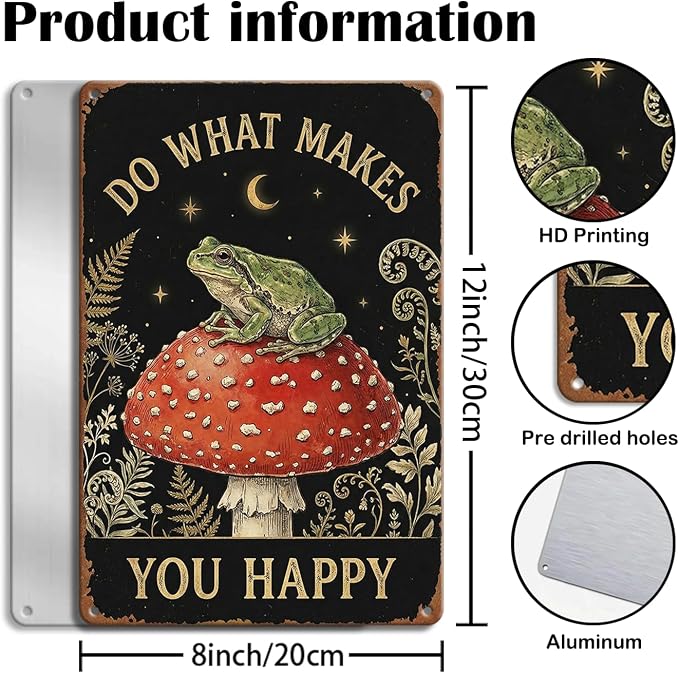 Garden Decor Sign Do What Makes You Happy Frog Wall Art | Nature Lovers • Garden Patio Display • Garden Theme • Whimsical Cottage Style • UV Printed • 8x12 Inch