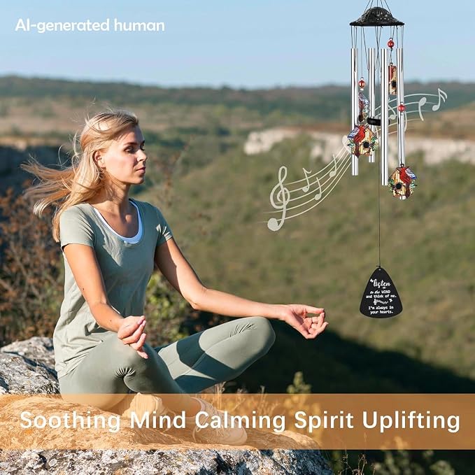 34'' Large Cardinal Red Bird Wind Chimes for Outside Garden Patio Decor | Memorial Wind Chimes Outdoor;Red Bird Windchime,Cardinal Gifts,Sympathy Gifts for Loss of Loved One,Aluminum Tube,with S hook
