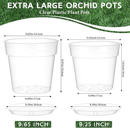 Baderke 3 Pack Clear Nursery Pot Plastic Nursery Pot Large Plant with Drainage Holes for Root Health Indoor Outdoor(9.65 Inches)