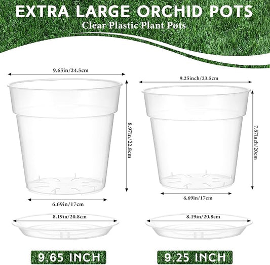 Baderke 3 Pack Clear Nursery Pot Plastic Nursery Pot Large Plant with Drainage Holes for Root Health Indoor Outdoor(9.65 Inches)
