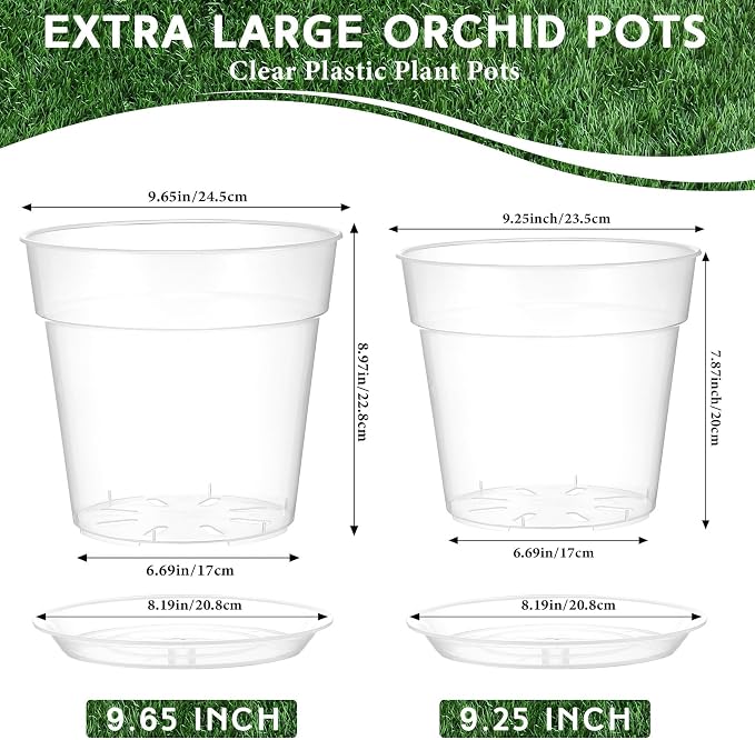 Baderke 3 Pack Clear Nursery Pot Plastic Nursery Pot Large Plant with Drainage Holes for Root Health Indoor Outdoor (9.25 Inches)