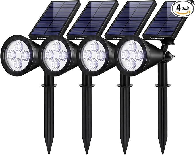 InnoGear Solar Lights Outdoor Lighting Waterproof Landscape Spotlights Uplighting for Outside Flag Garden Trees Yard Pathway Wall Auto On/Off, Pack of 4 (Cool White)