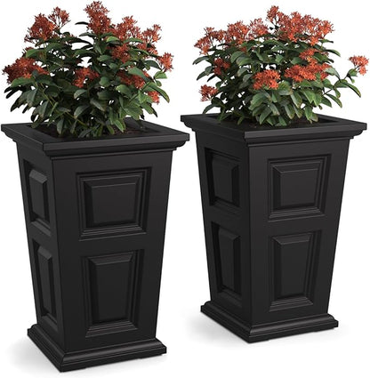 Nantucket 24-Inch Self Watering Tall Planter, 2-Pack, Weather-Resistant and Durable, Ideal for Indoor and Outdoor Use, Perfect for Patio, Porch, or Entryway, Black