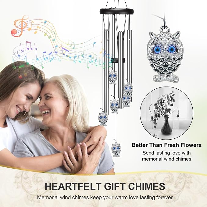 Virekm Small Wind Chimes, House Warming Gifts for Women, New Home Gift Men, Outdoor Gifts for Neighbor, Windchimes for Patio Decoration, Garden Decor for Outside, Zen Decor Yard (Blue Evil Eye Owl)