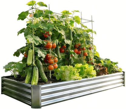 Metal Galvanized Raised Garden Bed Kit, 6 x 3 x 1 ft Galvanized Steel Raised Garden Planter Box Outdoor with Open Base for Growing Vegetables/Flowers/Herbs/Fruits/Succulents, Rectangle, Silver