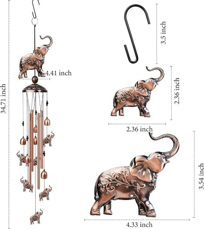 35 Inch Elephant Wind Chime, Handmade Large Metal Animal Figurine Windchimes for Garden Decor, Deep Soothing Bass Tones Wind Chimes for Outside, Memorial Gifts for Patio, Yard, Porch