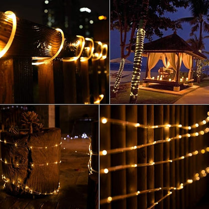 Brightown 39FT 100LED Solar Rope Lights Outdoor Waterproof, Warm White | IP65 Solar Powered Fairy Lights with 8 Lighting Modes, Outdoor String Lights for Party Garden Yard Holiday Tree Decoration