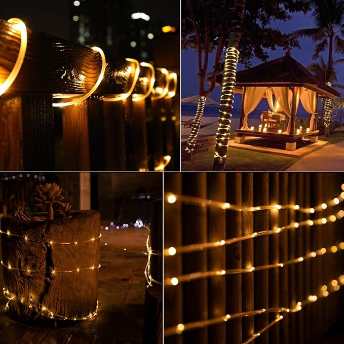 Brightown 72FT 200LED Solar Rope Lights, Warm White 1PACK | IP65 Waterproof Solar Fairy Lights with 8 Lighting Modes, Outdoor String Lights for Party Garden Yard Holiday Tree Decoration