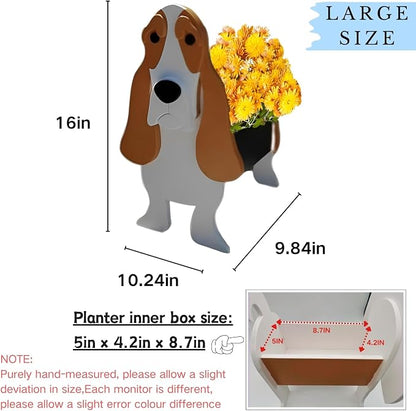 Basset Hound Dog Planter Pots, 9.84 x 10.24 x 15.75 Inches | Large Dog Flower Pot, Cute Animal Shaped Plant Pot, Gifts for Women & Pet Lovers, Indoor Outdoor Garden Home Office Decor