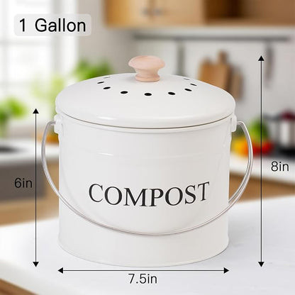 Compost Bin - 1 Gallon Countertop Composter with Lid, Charcoal Filters, Rust Proof Indoor Food Waste Bin