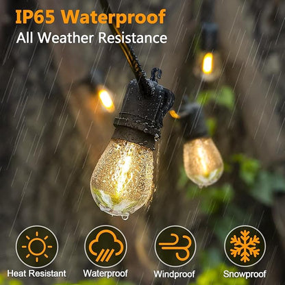 LED Outdoor String Lights, 50FT Waterproof Patio Light with Remote & 16 Dimmable Shatterproof S14 Edison Bulbs(1 Spare), Connectable Outside Backyard Hanging Lights for Balcony, Gazebo, Porch, Party