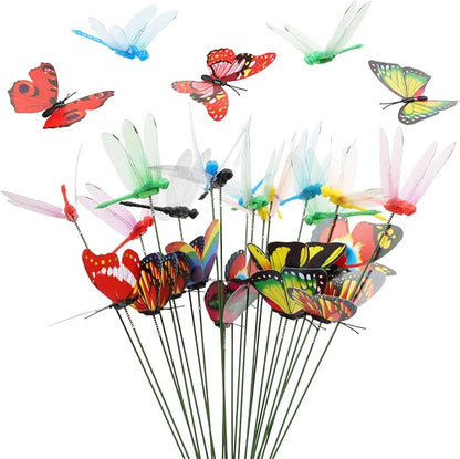 30PCS 3D Dragonfly Garden Stakes Butterfly Garden Stakes for Outdoor Decor | Waterproof Dragonfly Butterfly Decorative Garden Stakes for Flower Arrangements Outdoor Indoor Spring Garden Decor