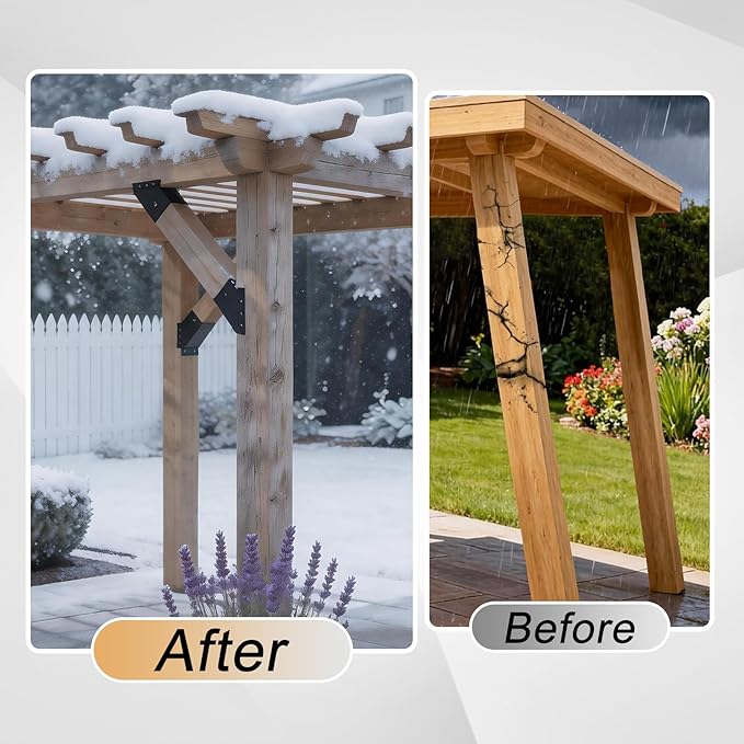 4 Pcs 6"x 6" (Actual Fit:5.6''x 5.6'') 45°Angle Support Brackets| | Heavy Duty Carbon Steel Metal Corner Braces for Pergola|Deck|Railing and Wood Beam Support