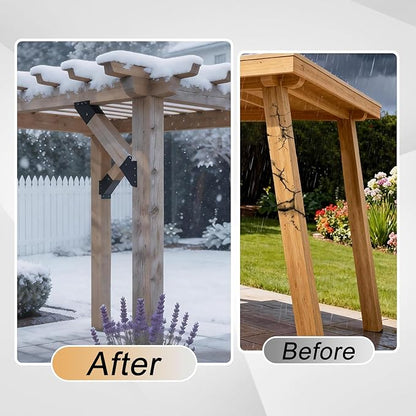 4 Pcs 6"x 6" (Actual Fit:5.6''x 5.6'') 45°Angle Support Brackets| | Heavy Duty Carbon Steel Metal Corner Braces for Pergola|Deck|Railing and Wood Beam Support