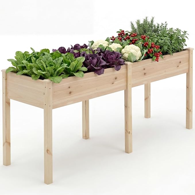 NEWBULIG Raised Garden Bed Wood 72x23x30in, Elevated Wooden Planter Box Stand with Legs for Outdoors Balcony Backyard, Raised Garden Bed for Planting Herbs Flowers Vegetables, Natural Wood