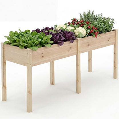 NEWBULIG Raised Garden Bed Wood 72x23x30in, Elevated Wooden Planter Box Stand with Legs for Outdoors Balcony Backyard, Raised Garden Bed for Planting Herbs Flowers Vegetables, Natural Wood