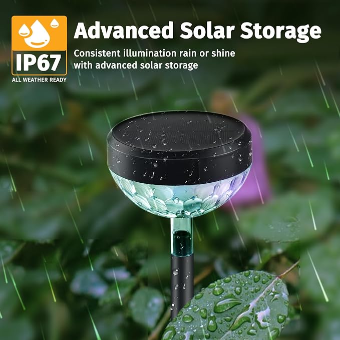 JNOEC 2Pack Solar Pathway Lights Outdoor, Color Changing+8 Fixed Color (Warm White, Cool White, Colored) Solar Lights Outdoor, Bright Solar Powered Garden Light