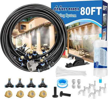 POCKET PANDA Pre-Assembled Misters for Outside Patio,80FT|24M.Outdoor Misting Cooling System, Backyard Mist Kit for Garden,Greenhouse,Deck,Umbrella,Canopy,Pool,Porch,Trampoline,Park BBQ Party