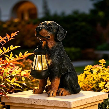Garden Dog Statues Outdoor Decor, 13" Solar Powered LED Lights Outdoor Statue Garden Decorations Rottweiler Figurine for Patio, Lawn, Yard Decor, Housewarming Garden