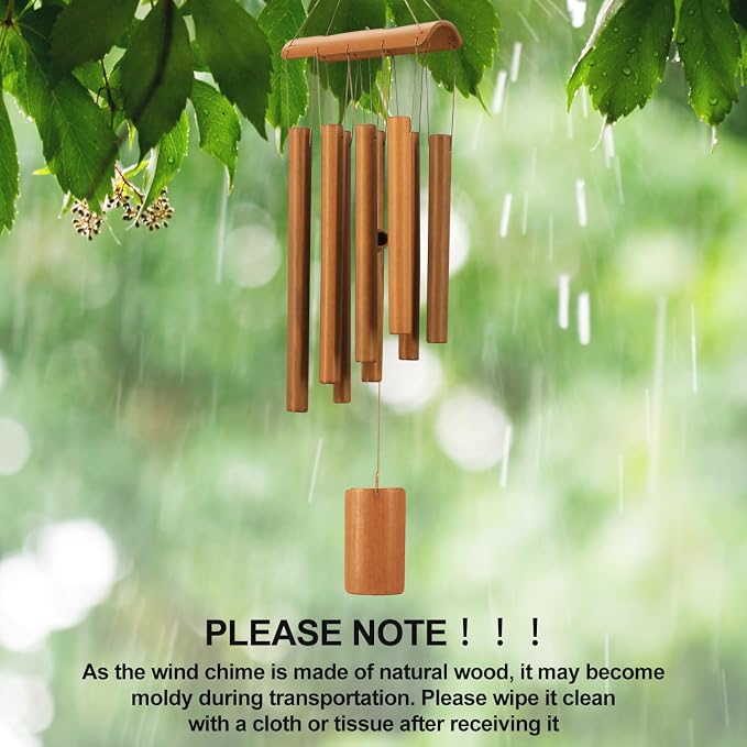 VIREKM Bamboo Wind Chimes, Memorial Sympathy Wood Wind Chimes Wooden Windchimes for Outdoors with Natural Sounds, Indoor Decorations for Patio Porch Garden Decor and Backyard