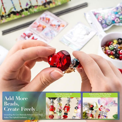 264Pcs Beaded Garden Stakes with Cute Animal- Bee, Ladybug, Bird & Butterfly Fairy Wand Kit,12in Threaded Rods for Spring Garden Outdoor&Indoor Decorations