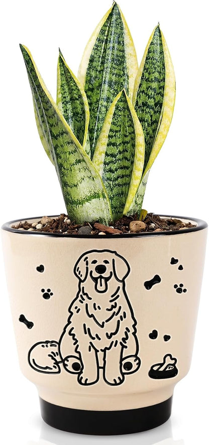 Ceramic Planter 5 Inch Plant Pots Indoor Succulent Plant Pot Cute Flowerpot | Unique Dog Pattern