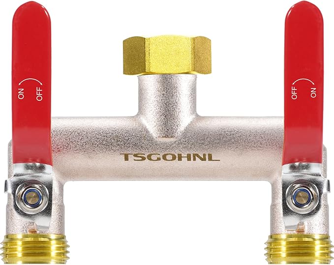 Hose Splitter 2 Way Heavy Duty Brass Garden Hose Splitter 3/4-in GHT | Outdoor Faucet Splitter With 2.1" Extra Long Handle, Lead-free, 2.7" Wide Spacing Fits Large Irrigation Timers, Garden, Lawn