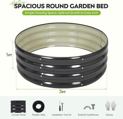 Galvanized Raised Garden Bed Outdoor, Round Metal Planter Boxes 2 Pcs, 3x3x1ft Steel Raised Bed Kit for Planting Vegetables, Fruits, Flowers(Grey)