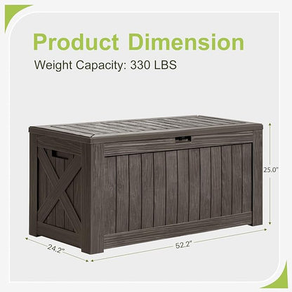 Greesum 120 Gallon Deck Box, Resin Outdoor Storage Container for Patio Furniture, Garden Tools, Pool Accessories, Weatherproof, Lockable, Brown